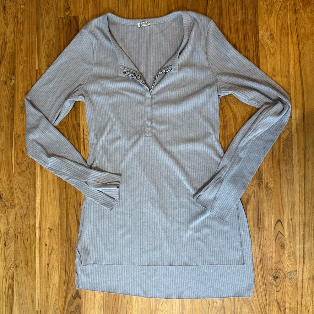 Free People Nightgown Women’s Large Intimately Long Sleeve Grey Ribbed Slits - Picture 3 of 10